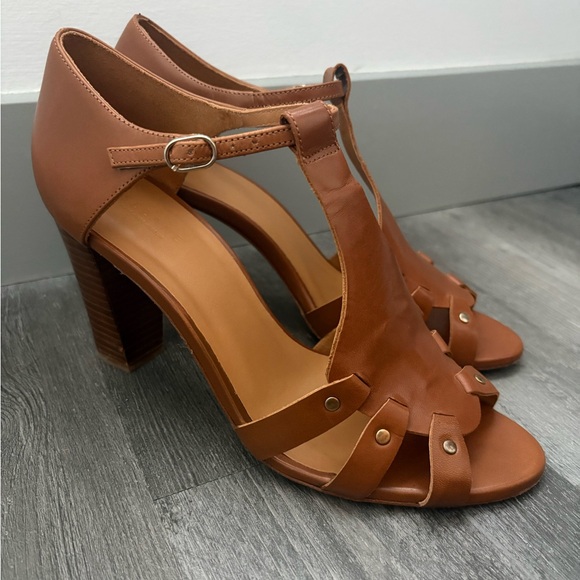 Brown Leather Sezane Heel Sandals - Like New - Size 8 - Picture 2 of 14